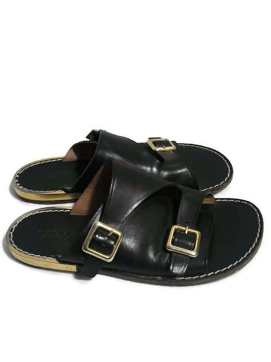 Chloe Shoes - Chloé Wave Black Leather Flat Sandals 38